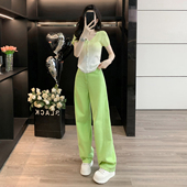 绿色牛仔裤 渐变针织短袖 两件套夏日ootd穿搭一整套 女夏季 休闲套装