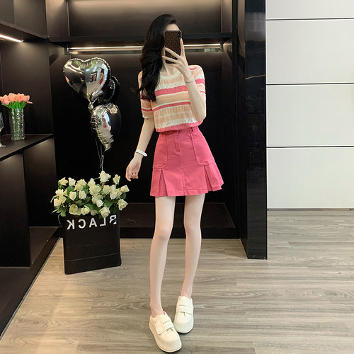 时尚减龄套装女夏季设计感短袖牛仔半身裙两件套巨好看夏装一整套