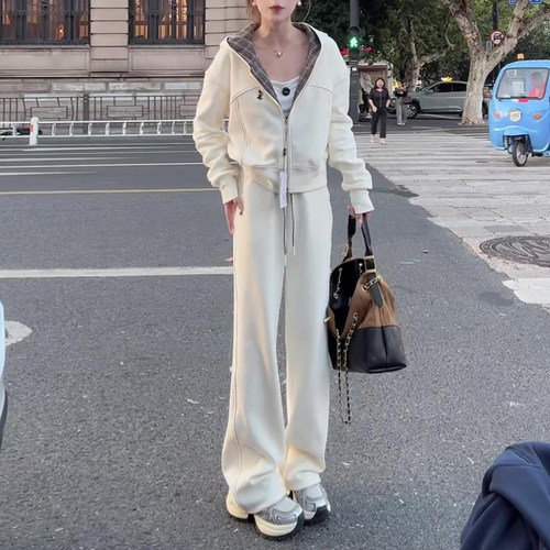 高级感休闲运动套装女春秋季设计感时尚减龄连帽卫衣阔腿裤两件套