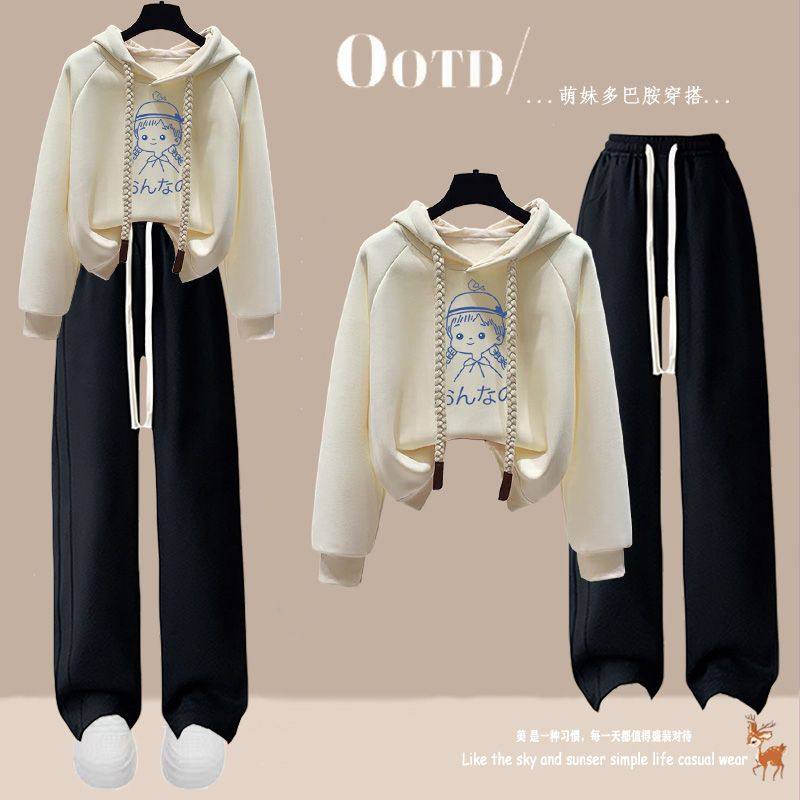 女童春秋套装2025新款大童洋气休闲长袖卫衣阔腿裤秋冬加绒两件套