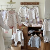 550g羊毛蚕丝儿童家居服加厚过冬双层满花保暖套装 5255