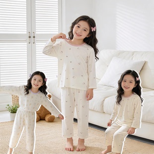 TBJ26C1 A类100棉纯棉儿童无骨空调服家居服套装 有机新疆棉