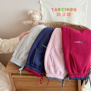 桃子猴25秋季 HD25907 上新儿童男童女童保暖字母加绒卫裤