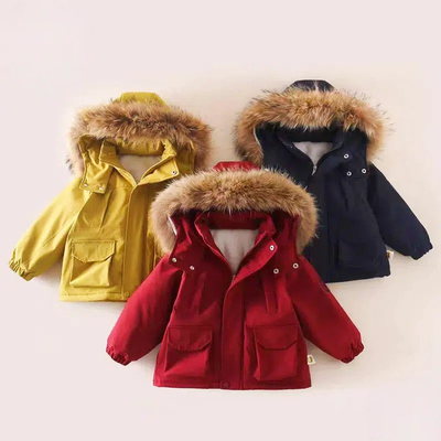 儿童冬季棉衣2025新款儿童冬装加绒加厚派克服外套毛领棉袄XT823