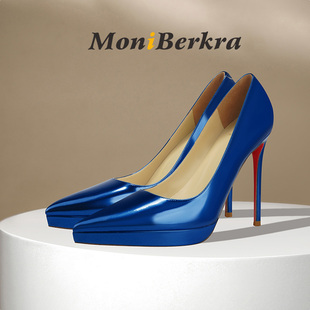 2025春夏季新款时尚防水台高跟鞋女细跟性感红底不累脚深蓝色单鞋