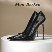 御姐性感气质细跟高级感红底单鞋 鳄鱼纹黑色高跟鞋 女细跟2025新款