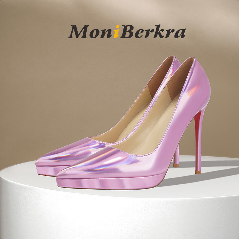 2025年春秋新款时尚尖头防水台高跟鞋女细跟幻彩粉性感不累脚单鞋