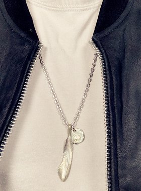 福利！男女皆宜百搭goro潮流手工纯铜羽毛高桥切边鹰饼钛钢项链