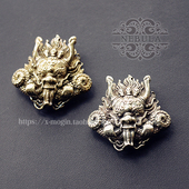 纯铜黄铜白铜做旧复古神兽迦楼罗鸟咬蛇金翅大鹏财布扣DIY装 饰扣