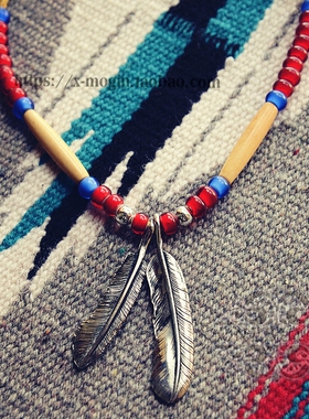 手工goro`s琉璃珠羽毛鹿皮绳牛骨珠Amekaji阿美咔叽项链挂饰套链