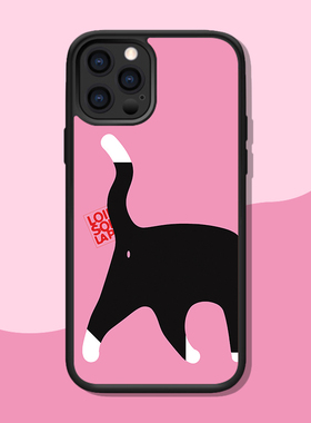 粉色酷酷黑猫iphone15Pro MAX/14/13Mini可爱少女猫咪苹果华为Mate60小米OPPO一加vivo手机壳