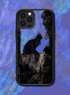 小猫复古油画适配苹果13/12黑色猫咪插画iPhone11卡通紫色8手机壳
