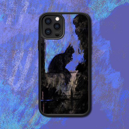 小猫复古油画适配苹果13/12黑色猫咪插画iPhone11卡通紫色8手机壳