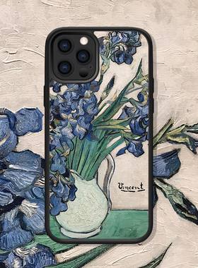 梵高花瓶里的鸢尾花适配iPhone15Pro MAX/13/12/14油画花卉印象派华为Mate60Pro荣耀OPPO小米VIVO三星手机壳