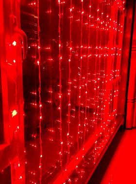 春节彩灯新款遥控爆闪全红色V16大灯特亮阳台窗帘灯led瀑布灯家用