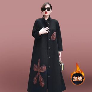 宽松大码立领秋冬加绒加厚大衣外套女长款过膝休闲时尚显瘦A字版
