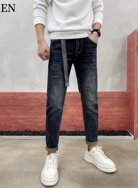 VMEN威曼秋季新款韩版修身弹力深蓝色时尚休闲牛仔裤男长裤81616