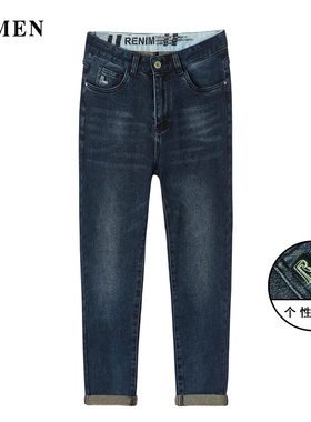 VMEN威曼秋新款韩版修身弹力蓝色休闲水洗牛仔裤男长裤V021N892