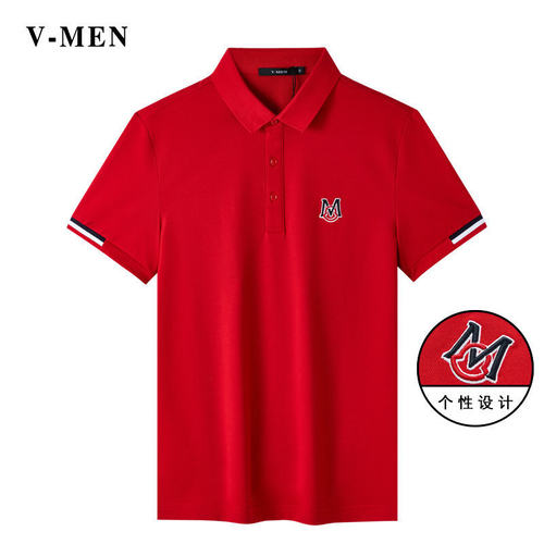 翻领威曼潮流刺绣大红色威曼夏季