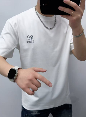 VMEN夏季新款休闲短袖T恤男士简约百搭舒适气质青年圆领休闲上衣