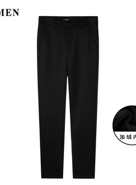 【抓绒】VMEN秋冬加绒男裤子黑色修身时装裤百搭休闲裤长裤K612