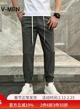 VMEN威曼夏薄新款九分休闲裤男小脚修身微弹灰色休闲裤V023K305
