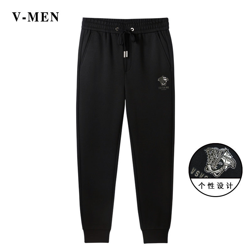 VMEN威曼秋冬新款潮流免烫小脚束脚裤男黑色运动休闲长裤男装0159