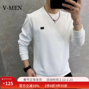 VMEN威曼卫衣男春秋季2023新款多色圆领体恤男士长袖打底衫W2661