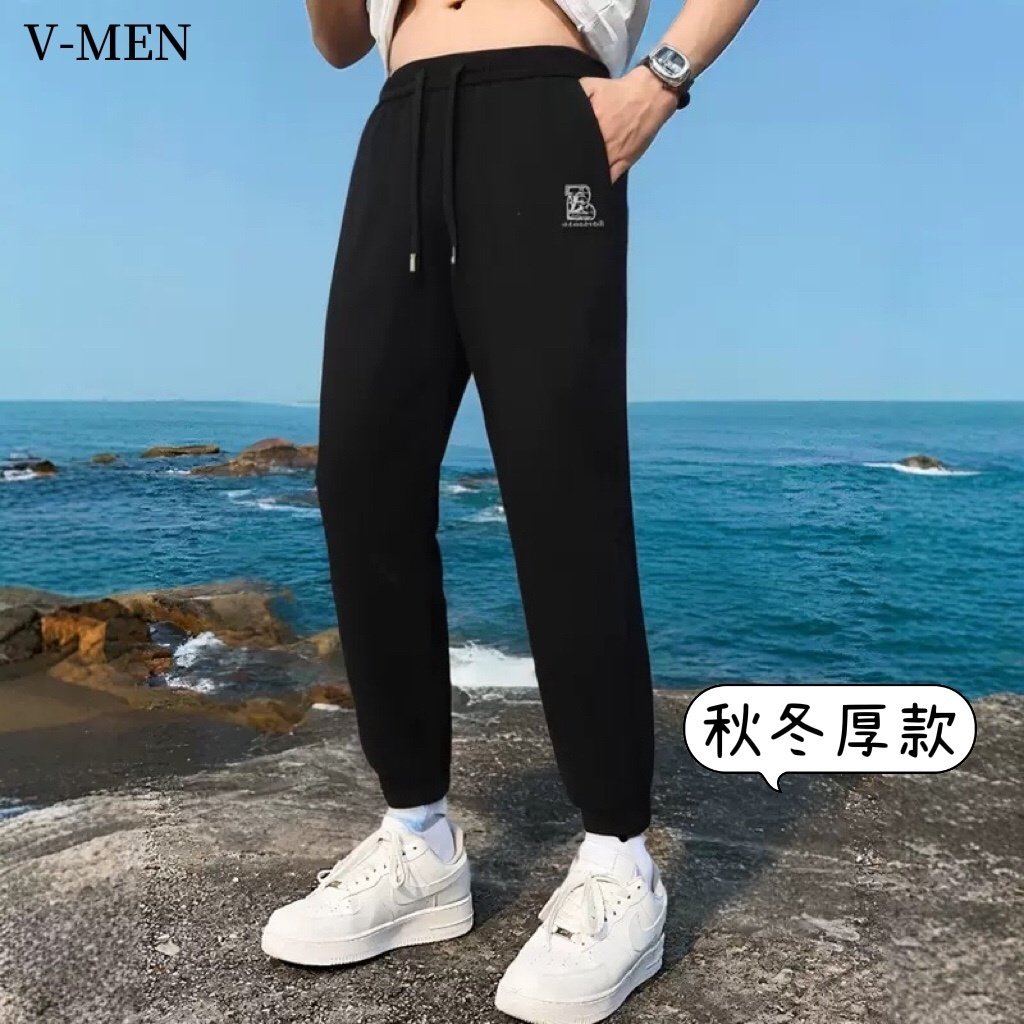 VMEN威曼秋冬新款潮流免烫小脚束脚裤男厚款运动休闲长裤男装韩版