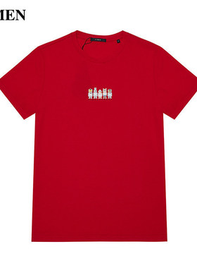 VMEN威曼男士T恤短袖帅气纯棉夏季红色潮2020新款男装V120405361