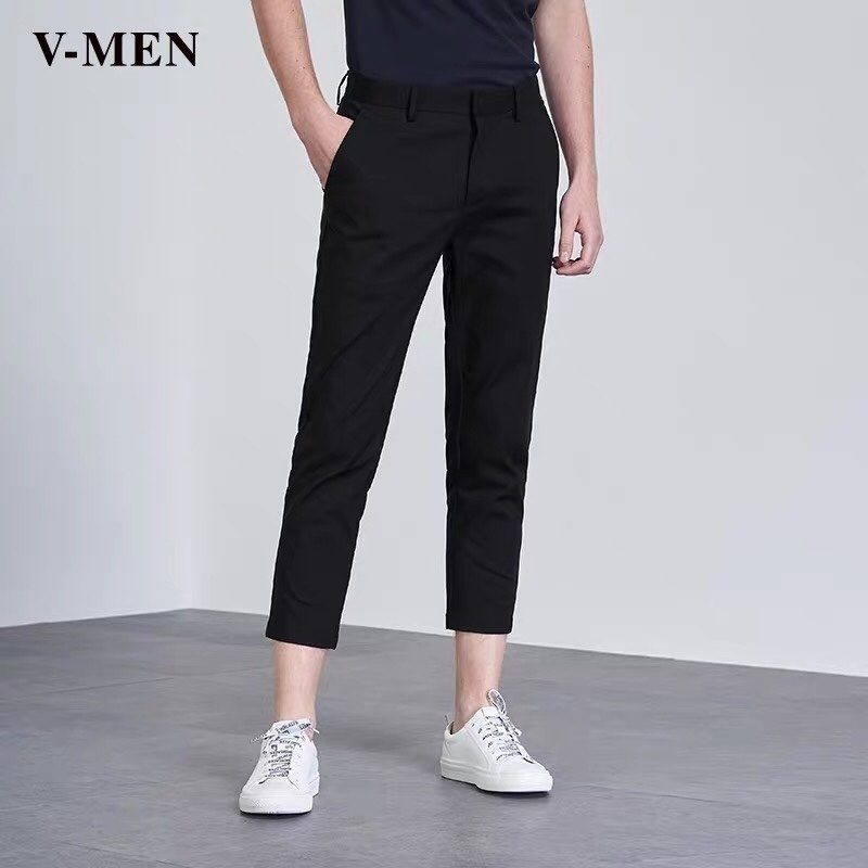 时尚休闲潮流修身百搭黑色九分裤