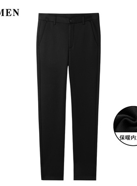 VMEN威曼男装直筒裤子休闲秋冬季加绒款男士弹力修身黑色西裤K821