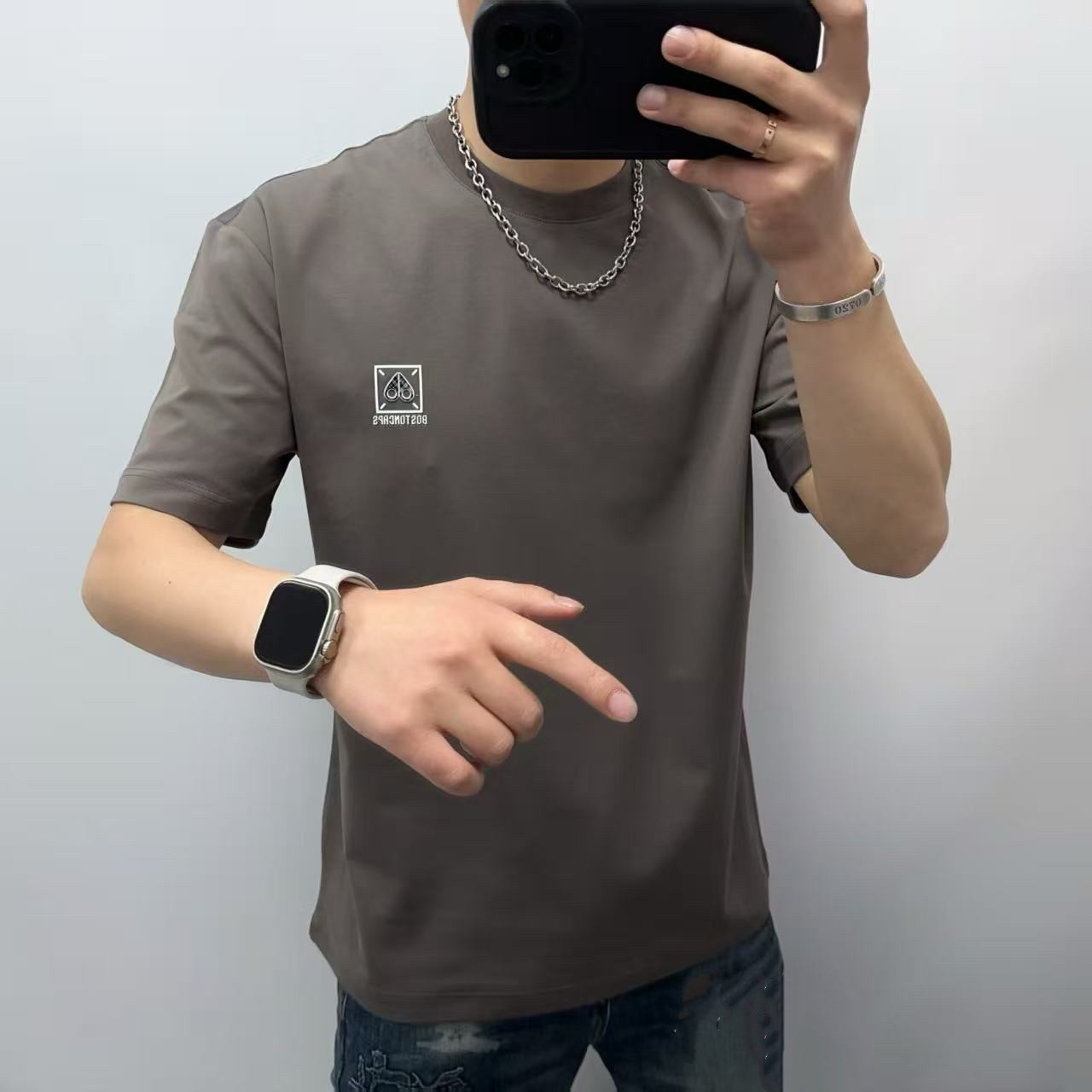 VMEN夏季男士印花圆领短袖T恤