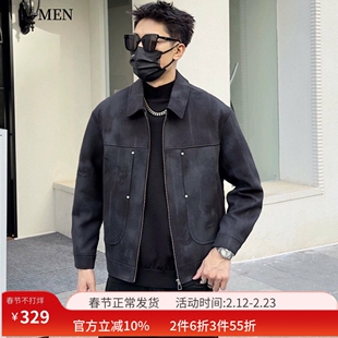 VMEN威曼翻领巴克呢外套男冬季新款潮流夹克加绒保暖短款男装