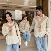 米黄条纹衬衫 海军风披肩衬衣家庭装 亲子装 韩版 一家三口韩版 春秋季