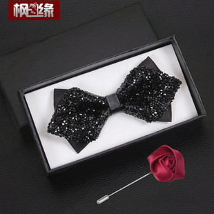 水钻男女新郎伴郎商务正装结婚礼服全黑色时尚韩版潮流蝴蝶结领结