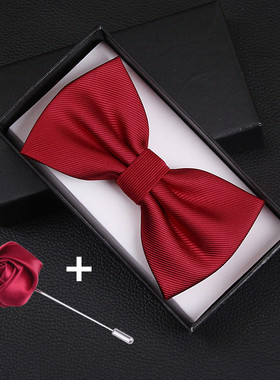 经典斜纹宝红色男士商务正装新郎结婚兄弟团伴郎礼服蝴蝶结领结