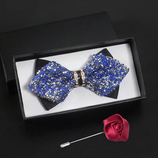送胸花 男女 宝蓝色水钻 休闲商务正装 新郎伴郎结婚礼蝴蝶结领结