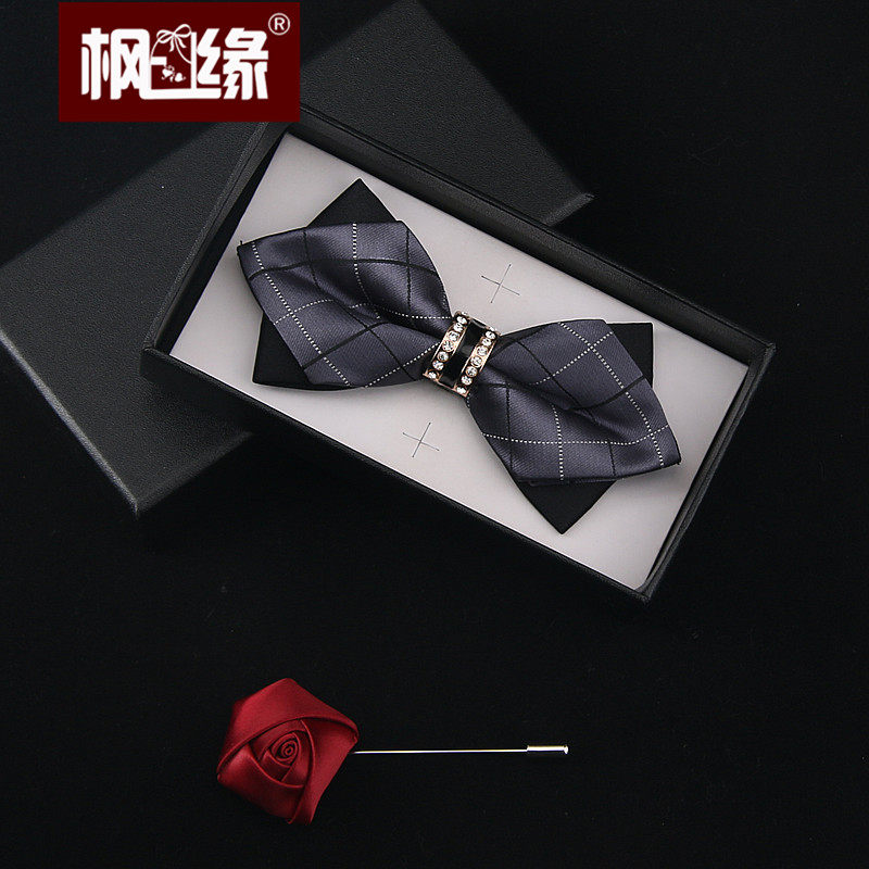 时尚潮流韩版男士新郎伴郎正装结婚礼服深灰色西装蝴蝶结领结