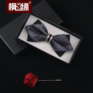 时尚潮流韩版男士新郎伴郎正装结婚礼服深灰色西装蝴蝶结领结