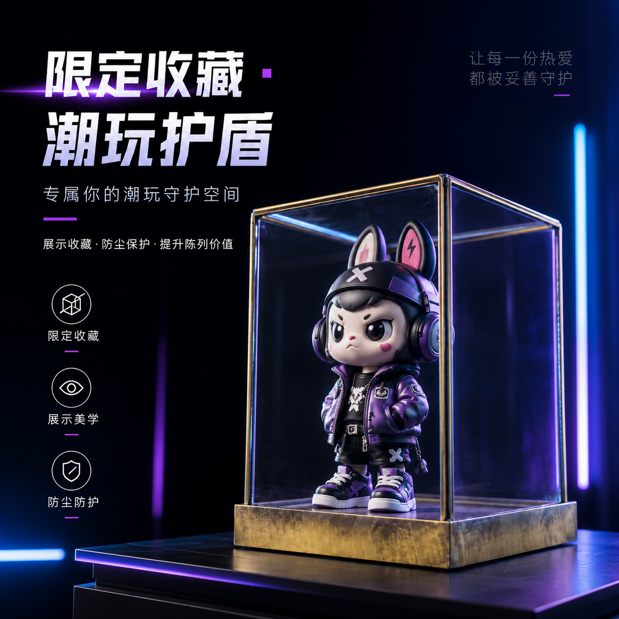 积木熊展示盒金属边框玻璃罩手办模型收纳盒高档收藏级防尘陈列柜