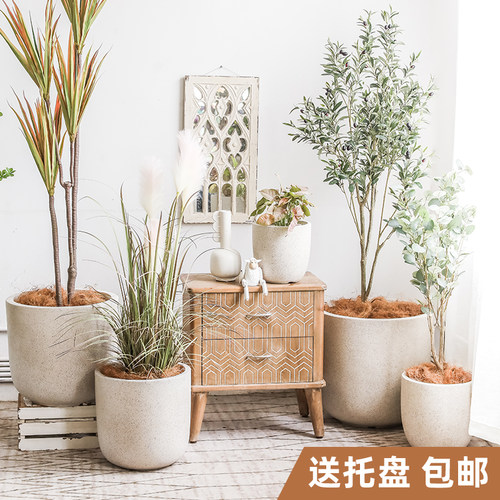 研仓制仿水泥花盆创意特大号托盘