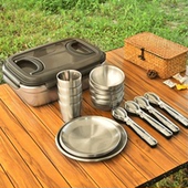 LTHW旅腾户外餐具便携套装 备野餐碗盘杯筷勺304不锈钢 露营用品装