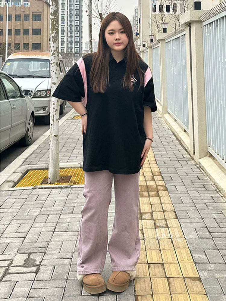 플러스 사이즈 여성 지방 MM 300 파운드 검정 반팔 티셔츠 여성 여름 미국 복고풍 반팔 폴로 셔츠 루즈 탑