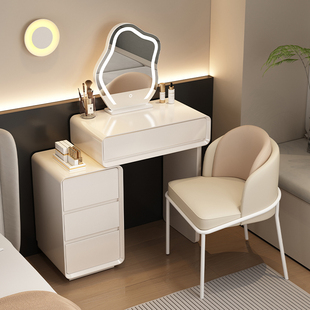 全实木烤漆奶油风60CM小户型梳妆台现代简约卧室轻奢化妆桌一体柜