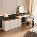 2025新款 中古奶油风实木梳妆台卧室简约床尾斗柜收纳柜一体化妆桌