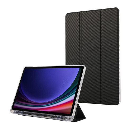 适用于三星TAB S9FE/S9 11寸三折碳纤维笔槽壳高透亚克力保护套