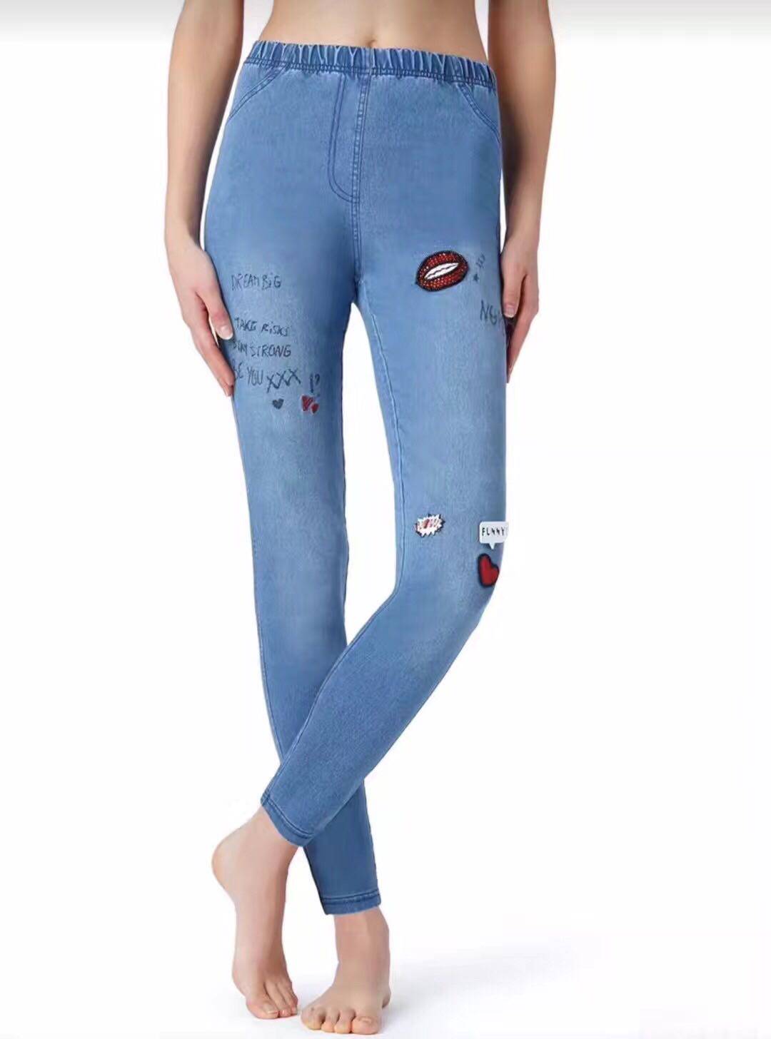 【国内现货 直播专拍】calzedonia女士蓝色love字母款牛仔裤女裤