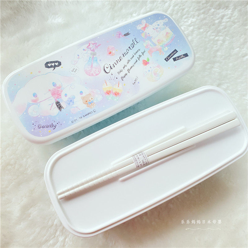 现货日本Sanrio三丽鸥大耳狗儿童便当盒饭盒筷子餐具套装带绑带