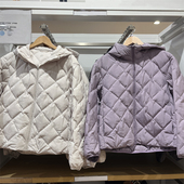 新款 女装 菱形格空气棉服连帽外套拉链棉衣上衣24秋冬季 469871